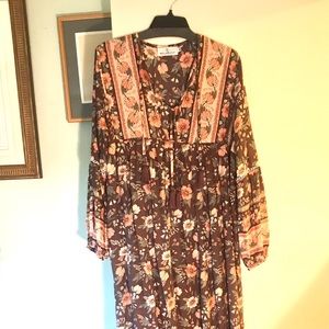 Boho Print Maxi Dress- Long Sleeve - M/L